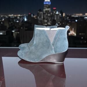 Vionic Paloma Suede Wedge Booties Black 8.5 Weather Resistant Zip Heel 2.75” NWT